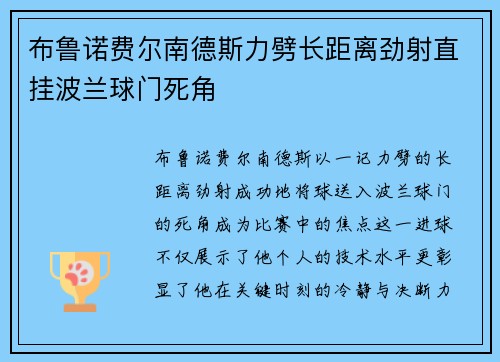 布鲁诺费尔南德斯力劈长距离劲射直挂波兰球门死角