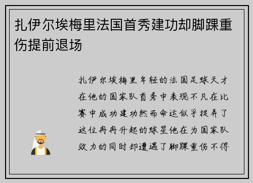 扎伊尔埃梅里法国首秀建功却脚踝重伤提前退场
